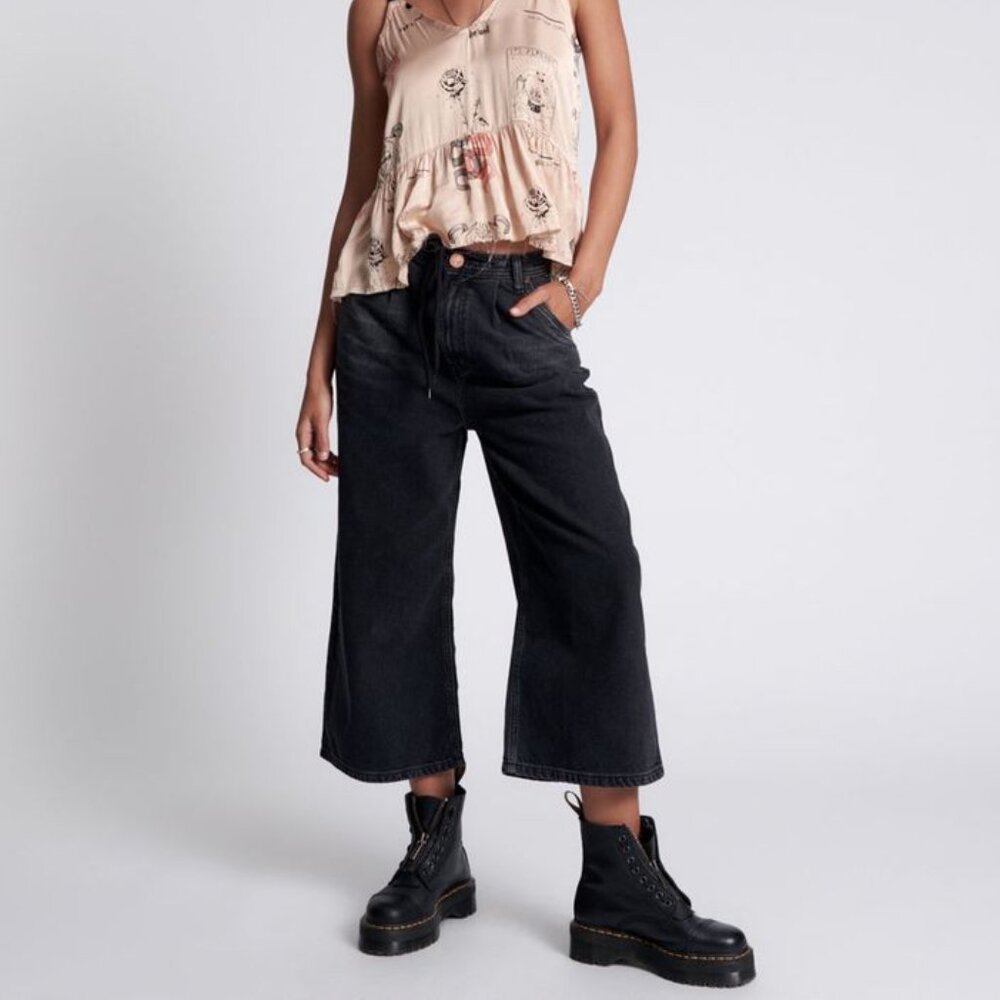 Anthropologie One Teaspoon Worn Black Bad Boys High Waist Wide Leg Jeans Size 26